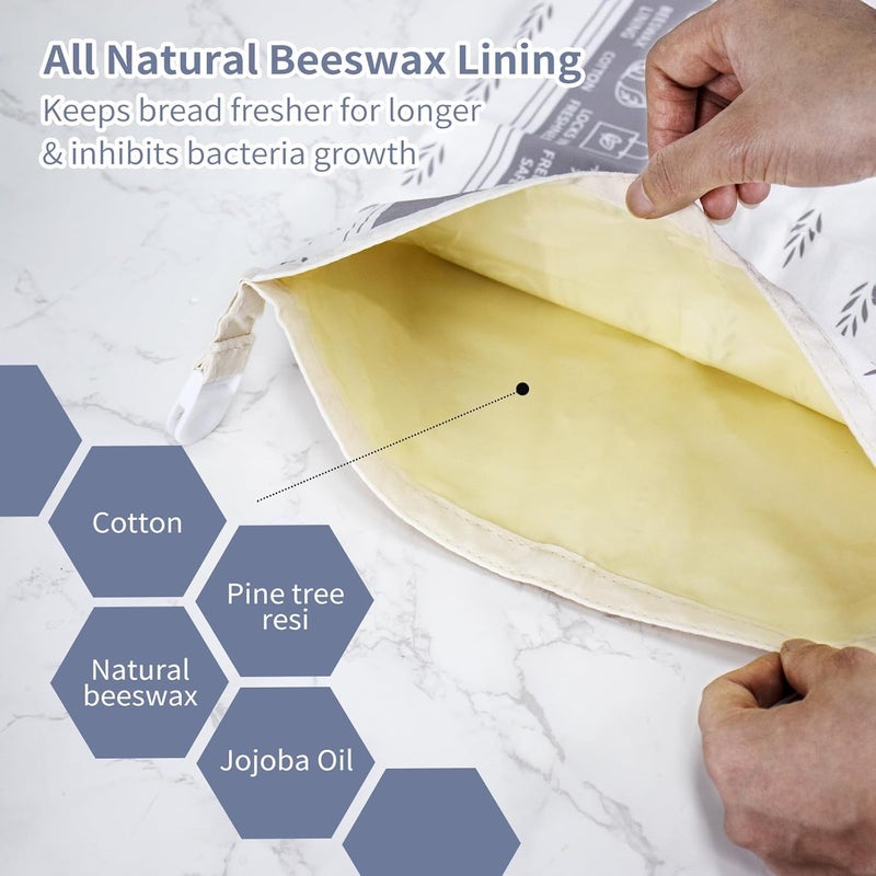 Saicefe 2 Pack Reusable Beeswax Bread Bags for Sourdough & Homemade Bread, Cotton Waxed Bags Keeps Fresh Longer XL Food Storage Bags with Beeswax Lining, Freezer Safe, Baking Supplies for Sourdough - Image 2